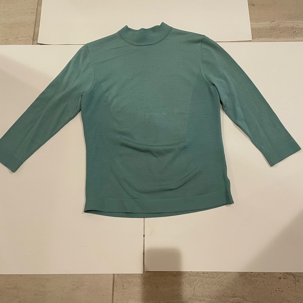 Teal Doncaster Fitted Silk Sweater with Mock Neck